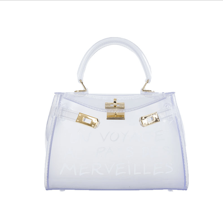Shoulder Bag, Kelly Bag, Jelly Bag, Transparent Crossbody stylish transparent jelly handbag with gold accents