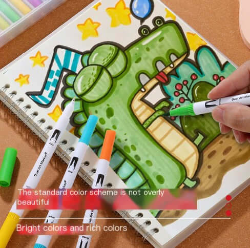 Colorful illustration created with 48/72/100 Color Dual-Head Soft Watercolor Pen Set on sketchbook.