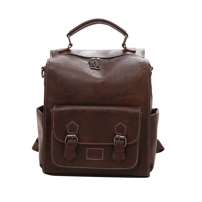 Fashionable Large-Capacity Travel Backpack in brown PU material with durable design and ample storage.