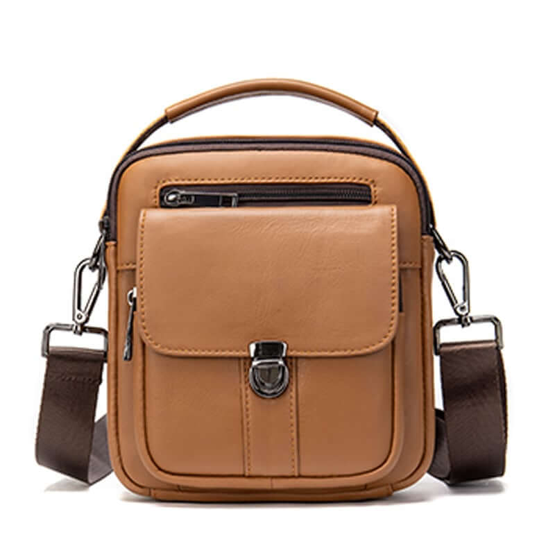 Chic crossbody shoulder bag made from first layer cowhide leather, featuring secure zip opening and retro style.