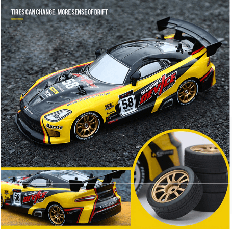 Remote Control Racing Car for Kids and Adults featuring interchangeable tires for enhanced drift performance