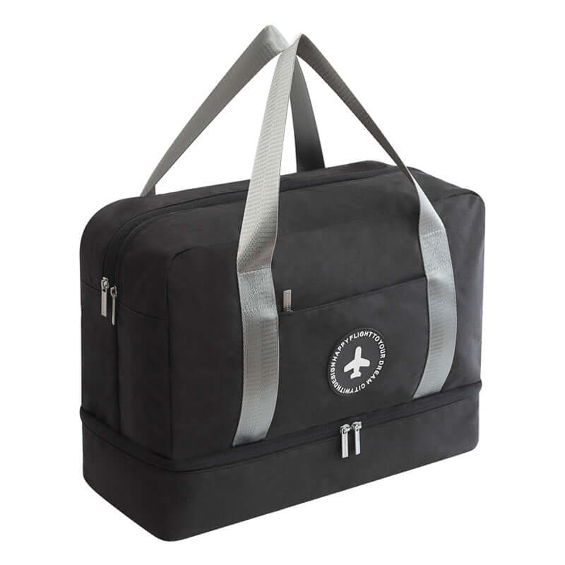 Beach Bag, Swim Bag, Robe Bag, Toiletry Bag, Organizer in stylish black with silver straps.