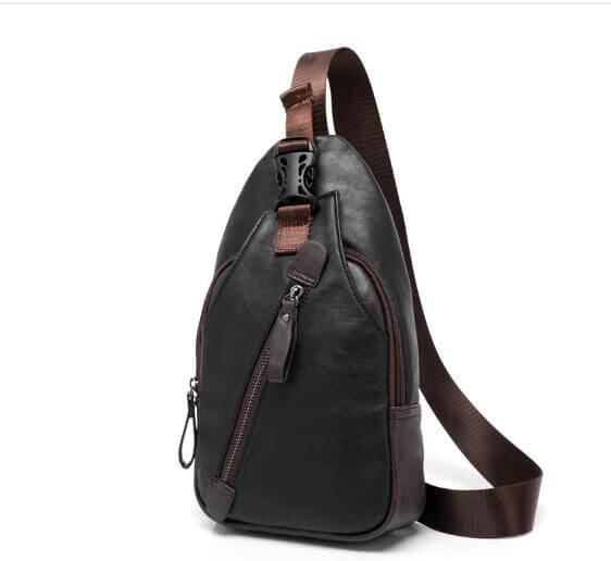 Stylish Chest Bag, Crossbody Bag, Small Shoulder Bag in black PU leather with adjustable strap.
