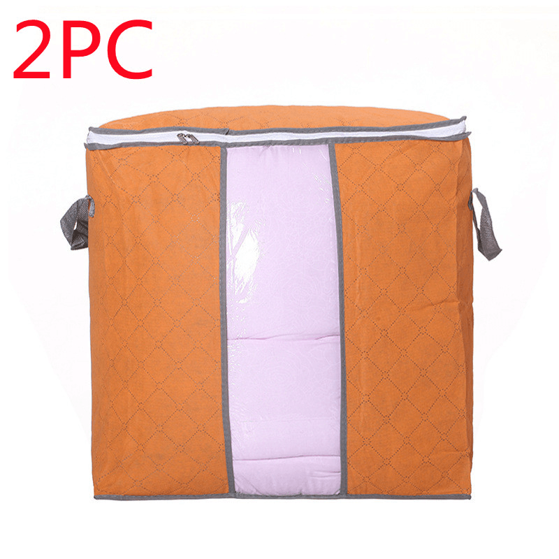 Storage Bag Quilt Storage Bag Moving Packing Bag Clothes Sorting Bag Clothing Duffel Bag in orange color.