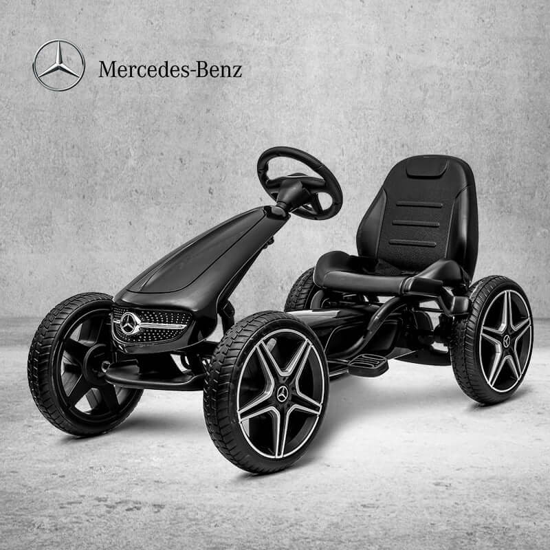 Mercedes Kids Go-Kart Pedal Bike for Children in sleek black design featuring sporty wheels.