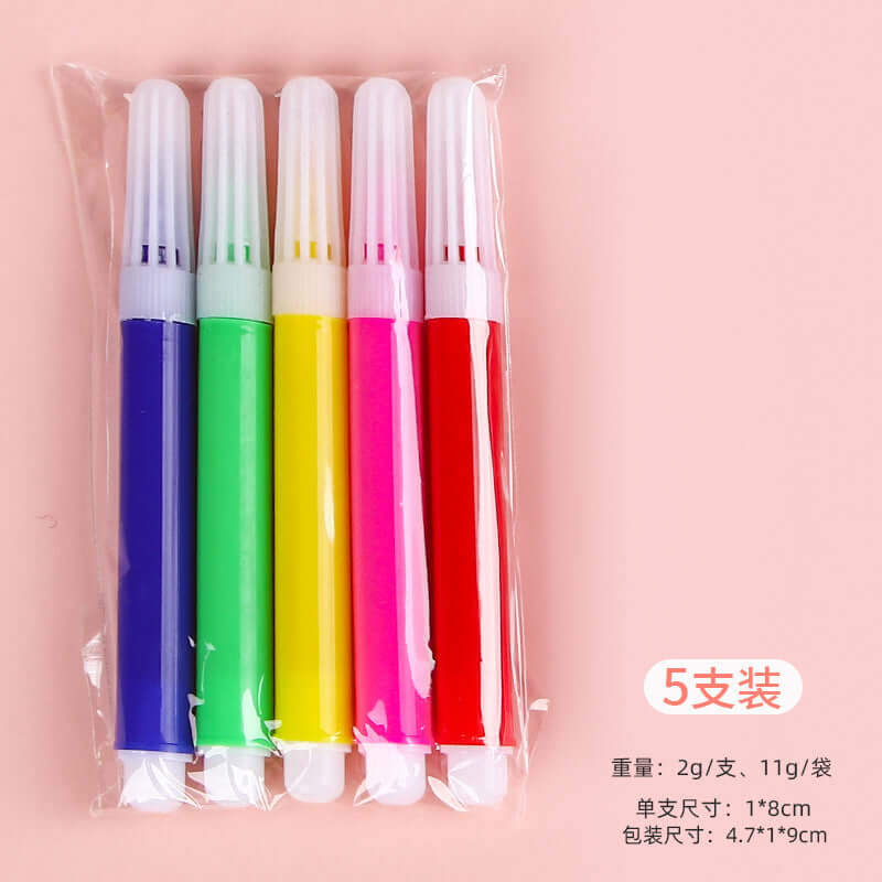 Creative Mini 6-Color Washable Art Markers for Kids in a pack of five vibrant colors.