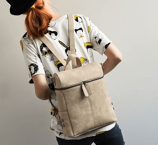 Stylish Women's Backpack for students, fashionable rucksack in beige, perfect for school and casual outings.