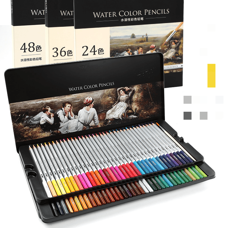 Water-Soluble Colored Pencils for Hand Drawing set with 48 vibrant colors in a sleek storage case.
