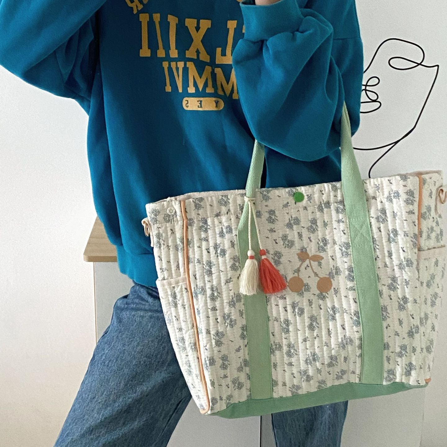 Grote Capaciteit Geborduurde Bloemen Kersen Mommy Bag