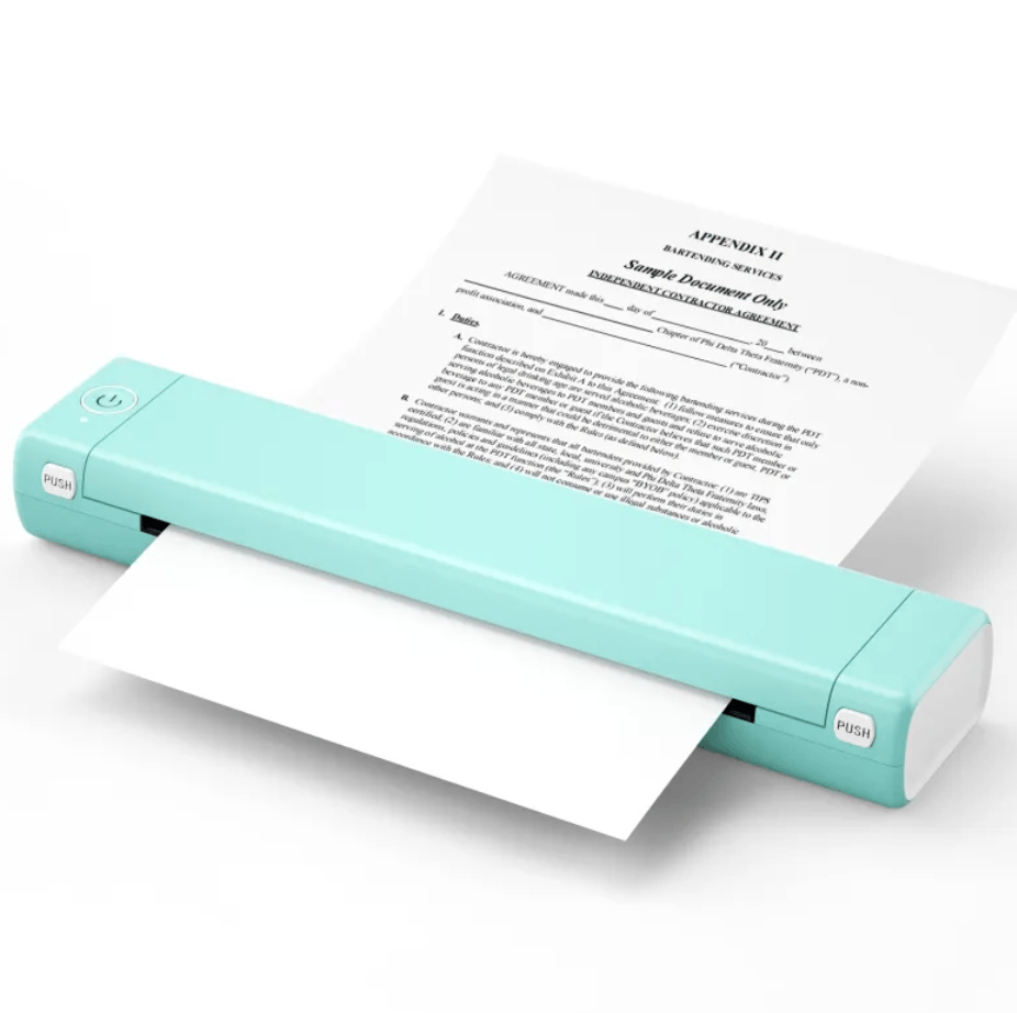 Portable A4 Thermal Printer printing clear documents effortlessly with a compact and stylish design.