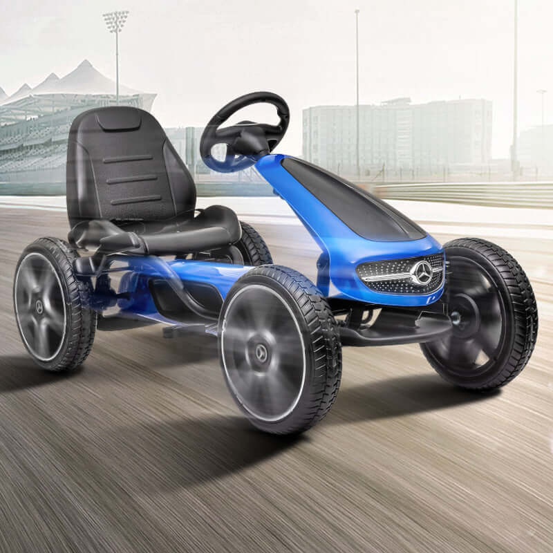 Mercedes Kids Go-Kart Pedal Bike for Children in blue color on a race track.