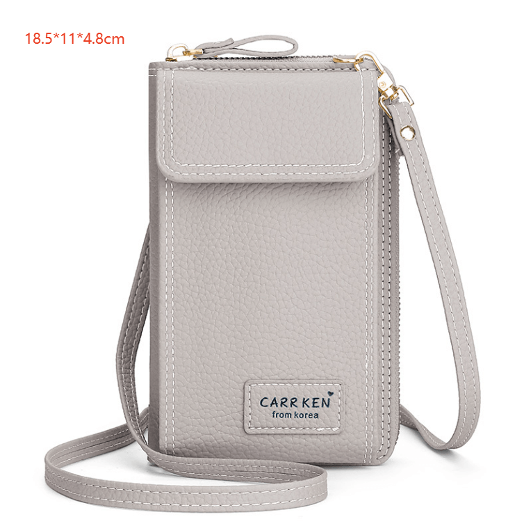 Shoulder Bag, Crossbody Bag, Phone Wallet, Letter Bag in stylish gray with zipper opening and adjustable strap.