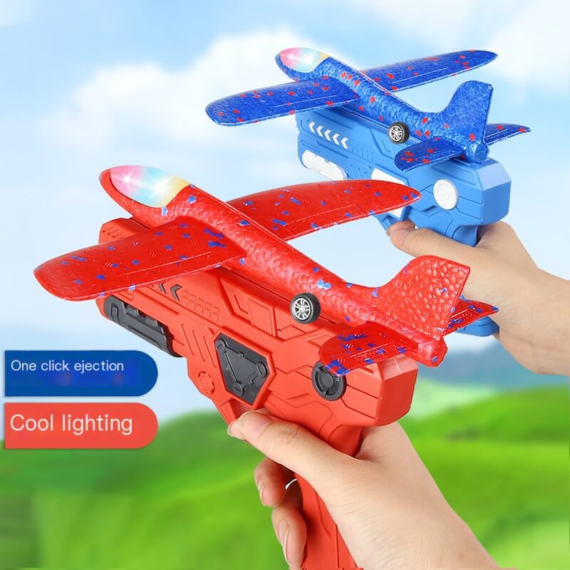 Large Outdoor Foam Plane Launch Toy for Kids with red and blue planes and cool lighting features.