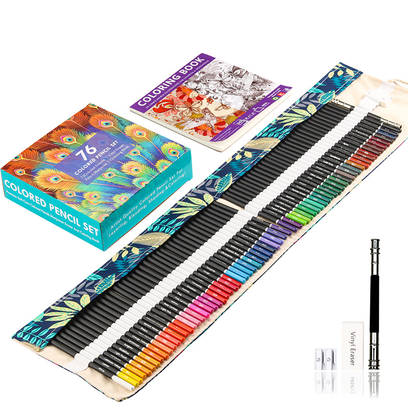 72 Color Lead Pencil set displayed with a coloring book, showcasing vibrant colors and quality design.