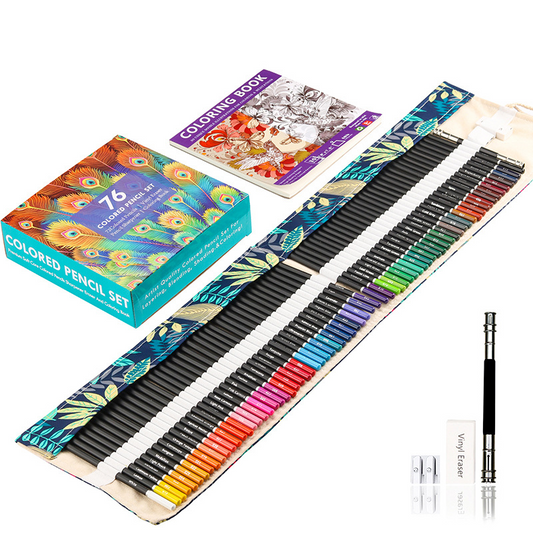 72 Color Lead Pencil set displayed with a coloring book, showcasing vibrant colors and quality design.