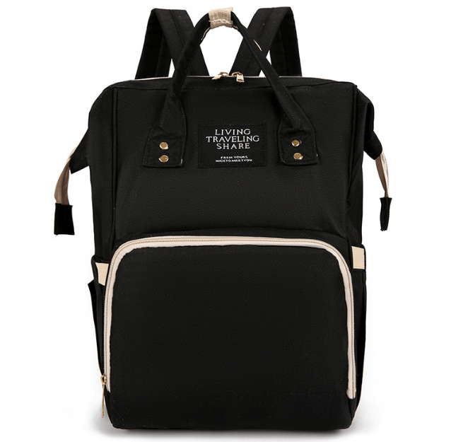 Maternity backpack for moms in stylish black design with functional pockets and durable material.