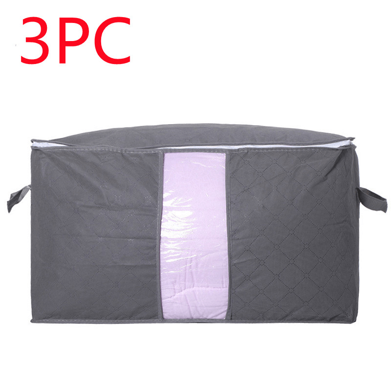 Storage Bag Quilt Storage Bag Moving Packing Bag Clothes Sorting Bag Clothing Duffel Bag in gray with a pink panel.