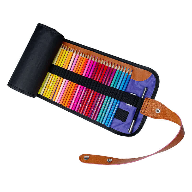 Professional Oil and Water-Soluble Colored Pencils Set displayed in a roll-up case showcasing vibrant colors.
