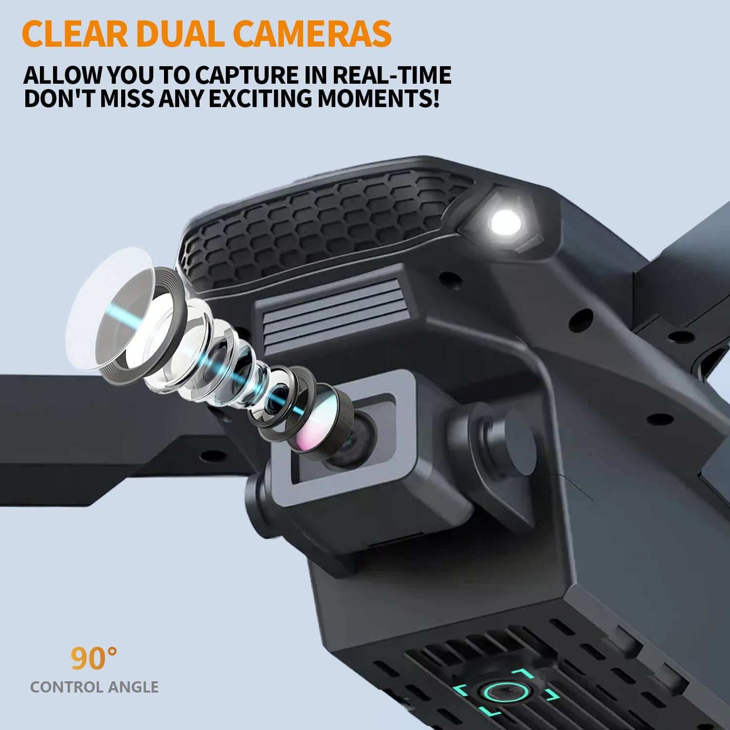 E88 dual camera drone showcasing clear dual cameras for real-time capture and exciting moments.