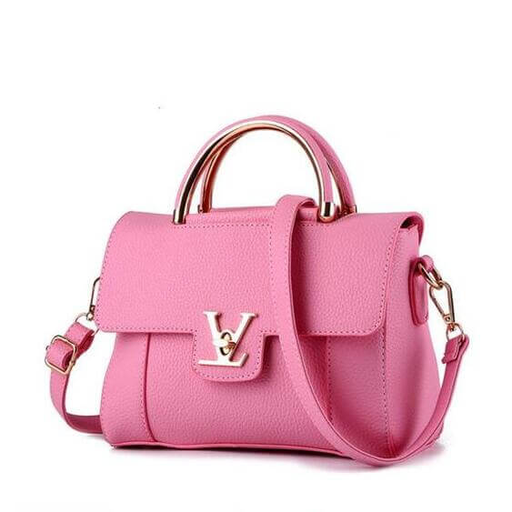 Shoulder Bag, Crossbody Bag, Tote Bag Collection in stylish pink PU leather with gold accents.