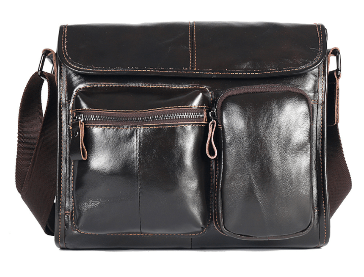 Leather shoulder bag for men with multiple pockets, ideal for daily use and stylish outings.