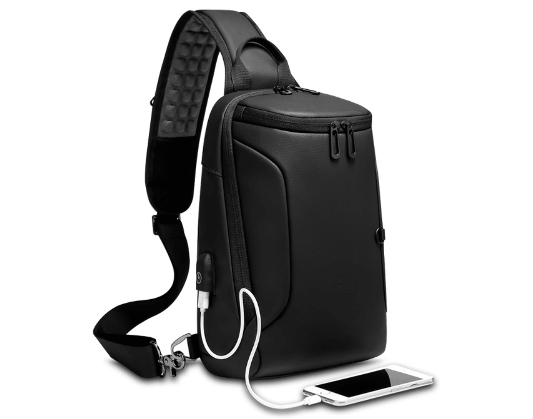 waterproof shoulder crossbody bag with adjustable strap and USB charging port, ideal for daily use.