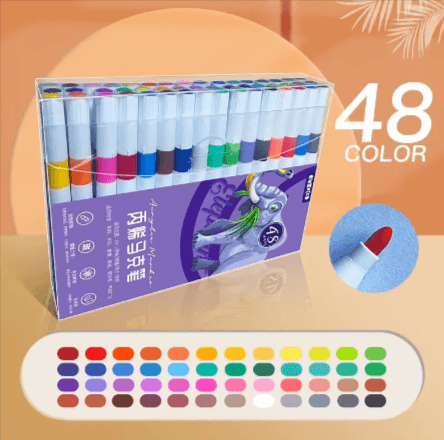 Kids’ Doodle Acrylic Markers – Waterproof & Quick-Drying set of 48 vibrant colors in clear packaging