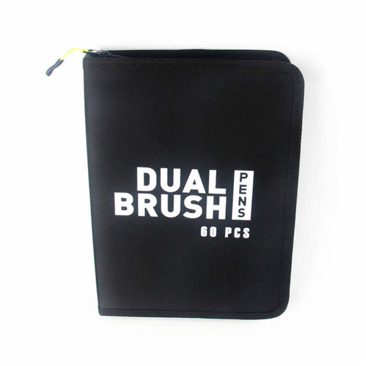 Dual Brush Pens 60 Pcs black case for storing double-ended watercolor pens.