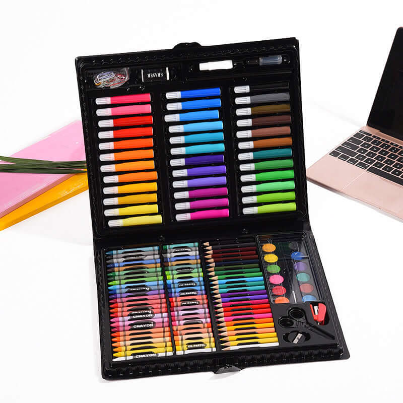 Korean watercolor pen set for kids featuring a vibrant assortment of markers and art supplies in a portable case.