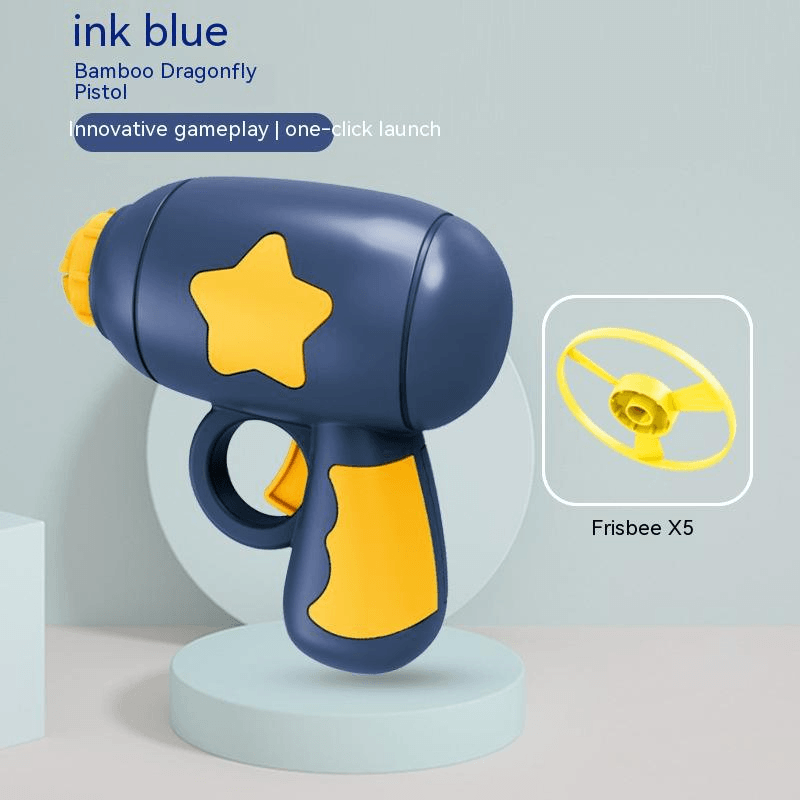 Training Launcher With Flying Discs shown in ink blue with five frisbees for fun outdoor play.