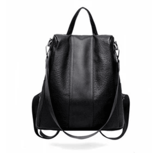 Anti-Theft Women's Backpack, Shoulder Bag in stylish black leather design with adjustable straps.