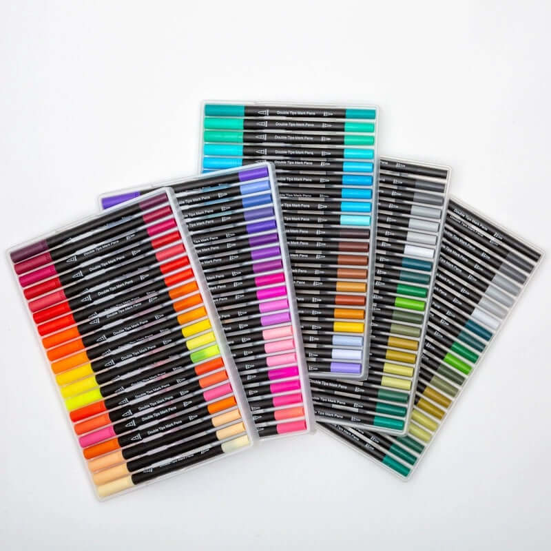 Amazon Dual-Head Watercolor Markers 24 Colors Set displayed in a colorful arrangement with vibrant shades.