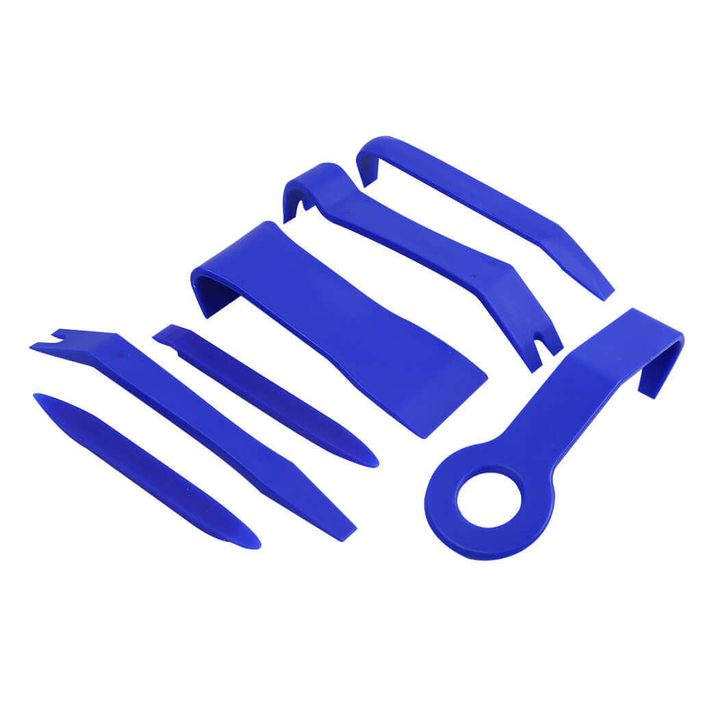 7-Piece Car Audio Repair Tool Set with Pry Tools featuring durable blue plastic tools for automotive audio repairs.