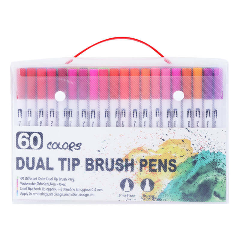 Water-Based Color Markers and Drawing Pens in a 60-color dual tip brush pens set for vibrant artwork.