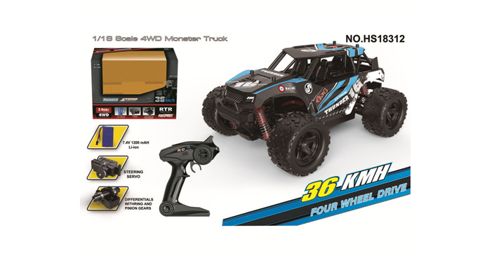 Véhicule tout-terrain RC haute vitesse 1:18 avec carrosserie en PVC