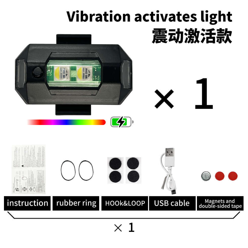 Cross-Border Vehicle Warning Light for Drones and Bikes, includes instruction, rubber ring, USB cable and more.