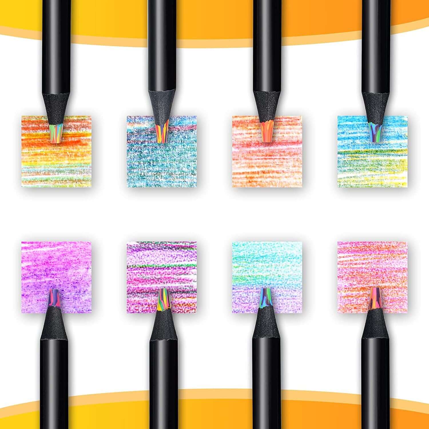 Black Wooden Colored Pencil Set for Drawing showcasing vibrant colors swatched on paper.