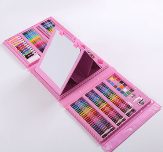 Kids Art Supply Mega Case with Colorful Markers (One Set) open displaying a variety of colorful art tools.