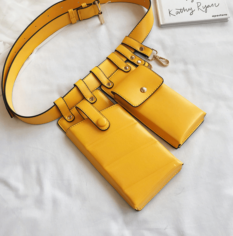 Phone Bag, Waist Bag, Shoulder Bag for Girls in bright yellow chic design with multiple compartments.