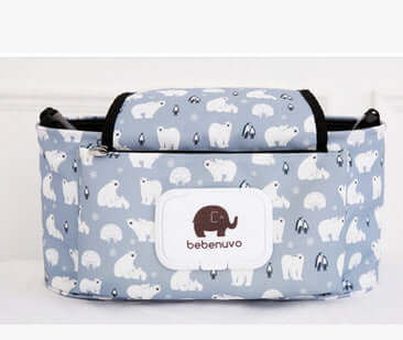 Storage Bag, Mommy Bag, Stroller Hanging Bag in light blue with playful animal design.