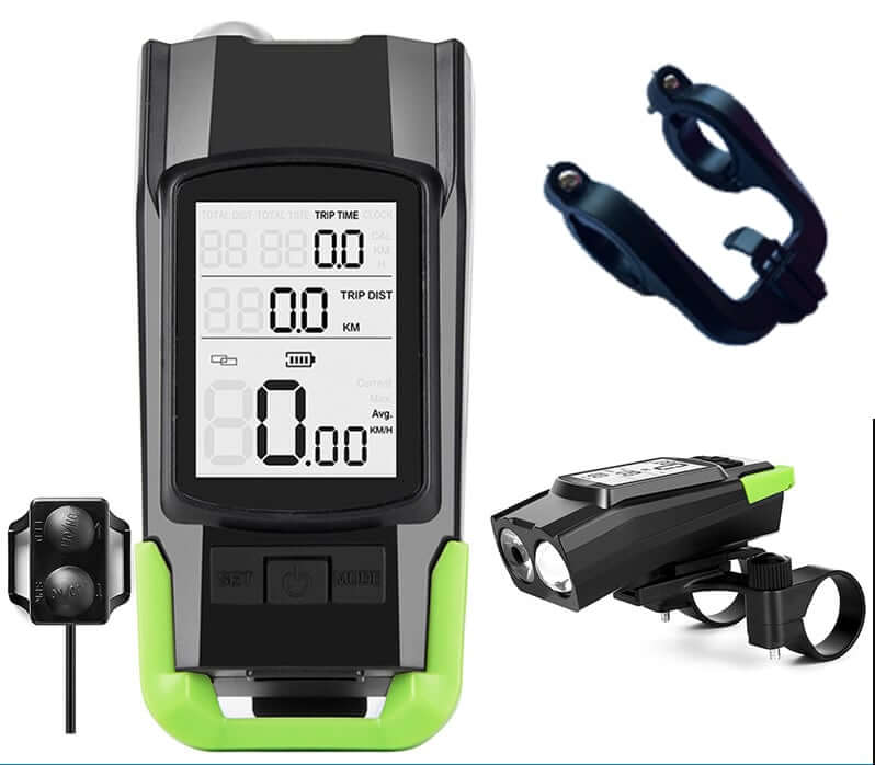 Wireless Code Table for Bicycle Lights including a digital display and mounting accessories.