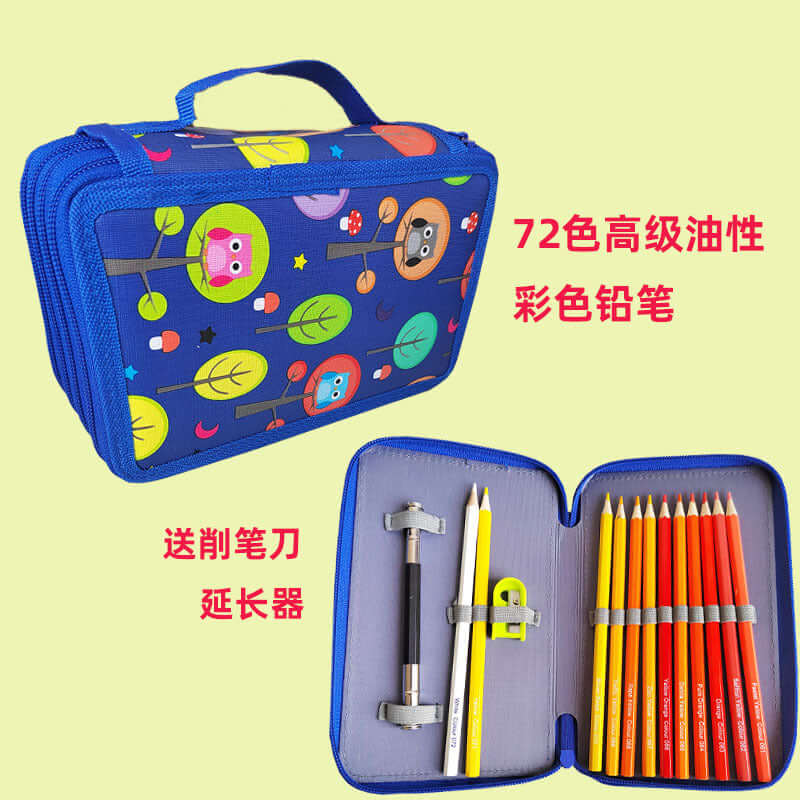 72 Colors Premium Oil-Based Colored Pencil Set displayed in a colorful organizer case, ideal for artists of all levels.