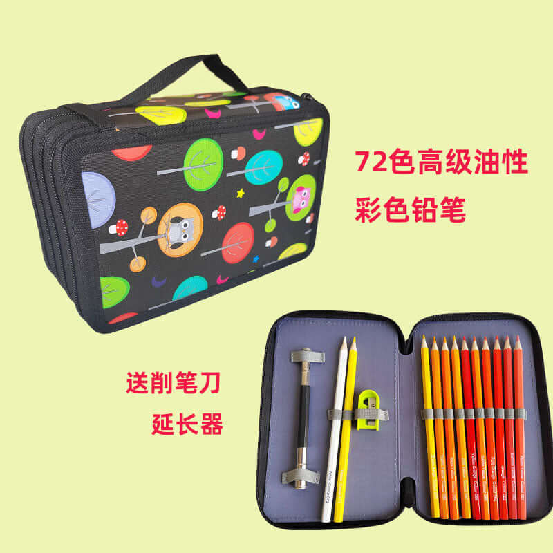 72 Colors Premium Oil-Based Colored Pencil Set featuring colorful case and organized pencils.