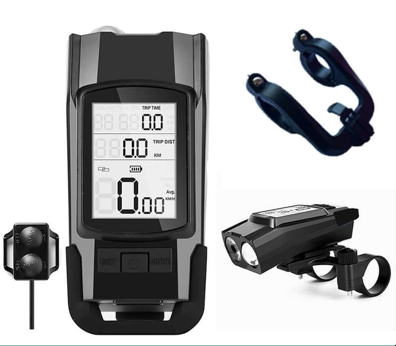 Wireless Code Table for Bicycle Lights with digital display and mount accessories.