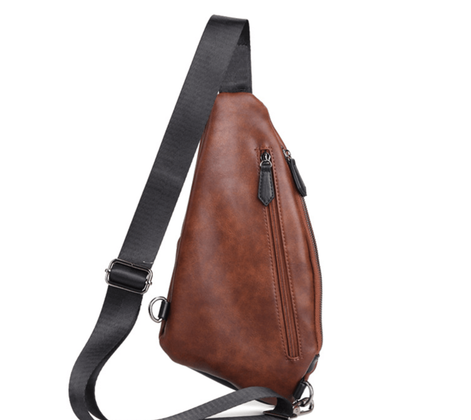 versatile waist bag in brown PU leather, featuring sleek design and adjustable strap for convenient wear.