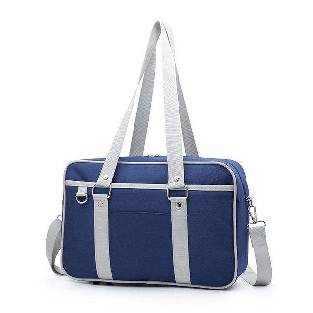 Tote Bag, Shoulder Bag, Uniform Bag, Student Bag in blue with gray straps and compartments