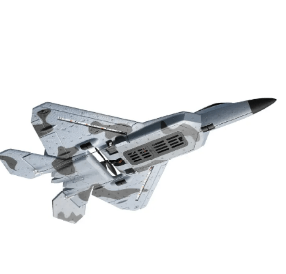 Remote control bubble plane soaring through the air with a stream of bubbles trailing behind.
