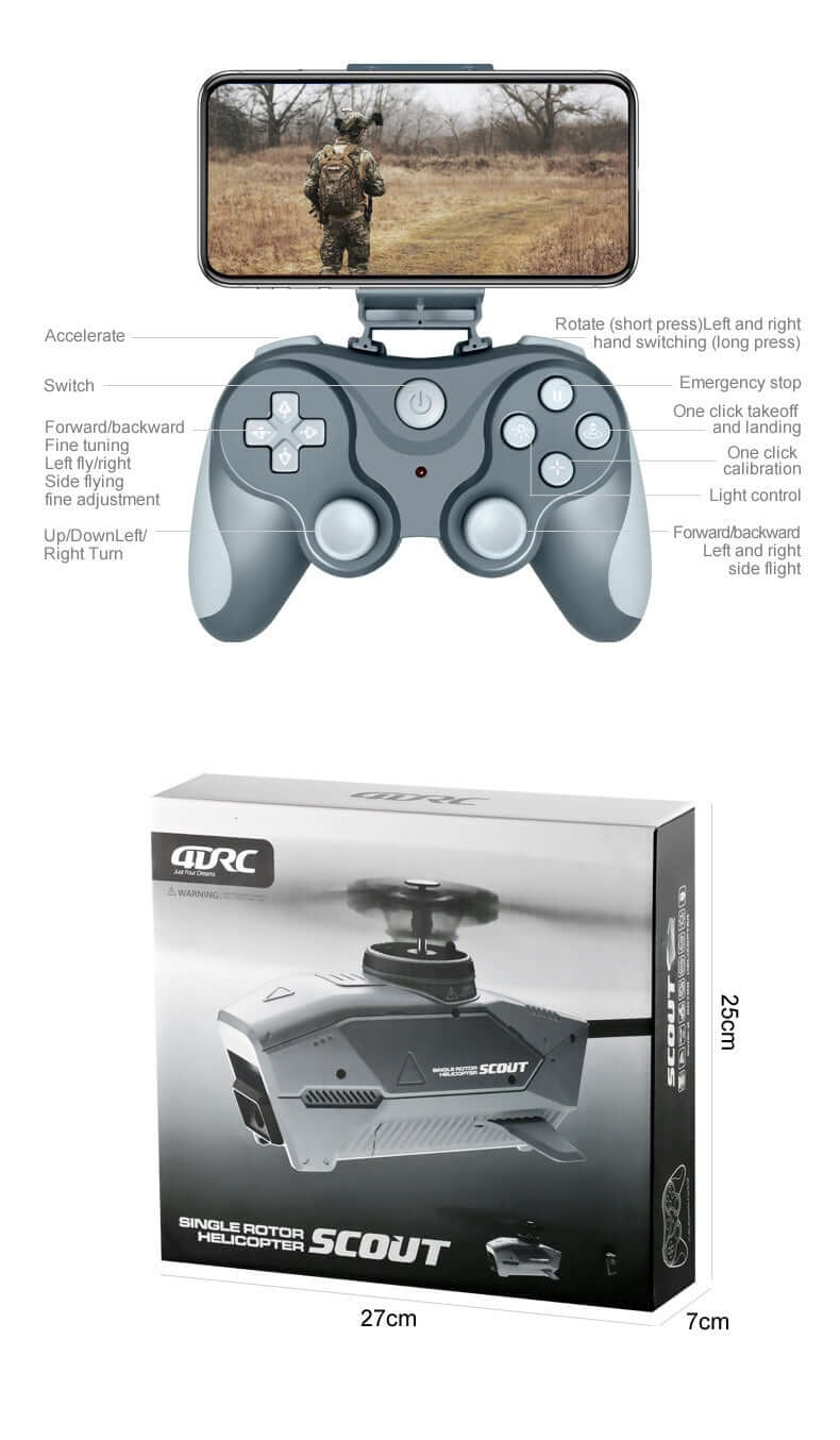 Remote Control Reconnaissance 8K UAV controller with smartphone mount for aerial photography.