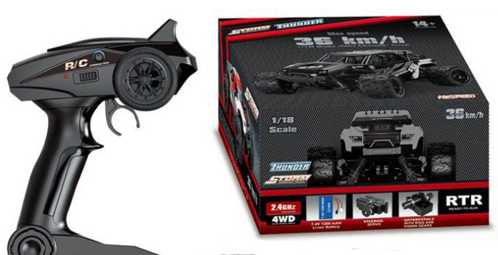 Véhicule tout-terrain RC haute vitesse 1:18 avec carrosserie en PVC