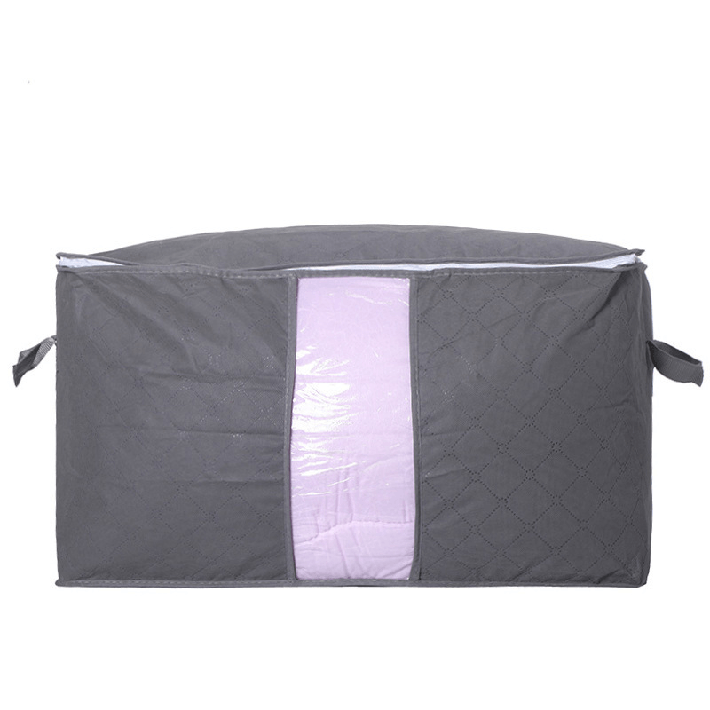 Storage Bag Quilt Storage Bag Moving Packing Bag Clothes Sorting Bag Clothing Duffel Bag in gray with pink panel.
